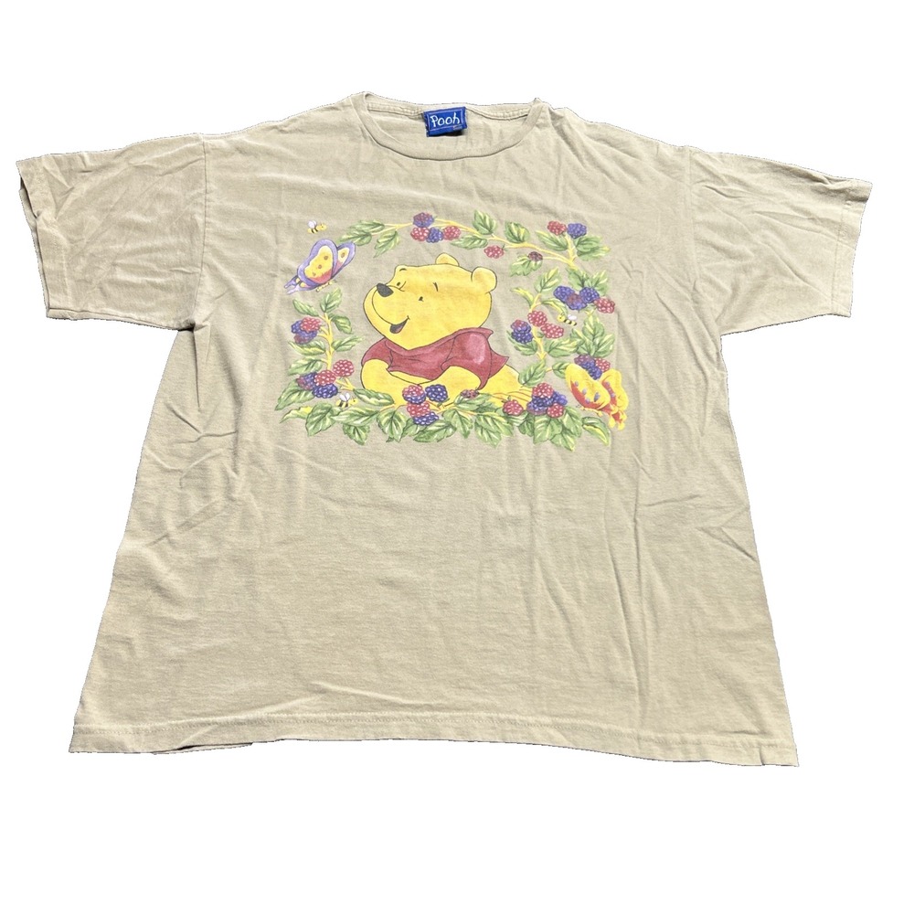Vintage Winnie The Pooh T Shirt Beige Large No Tag Flowers Butterflies 90s Retro